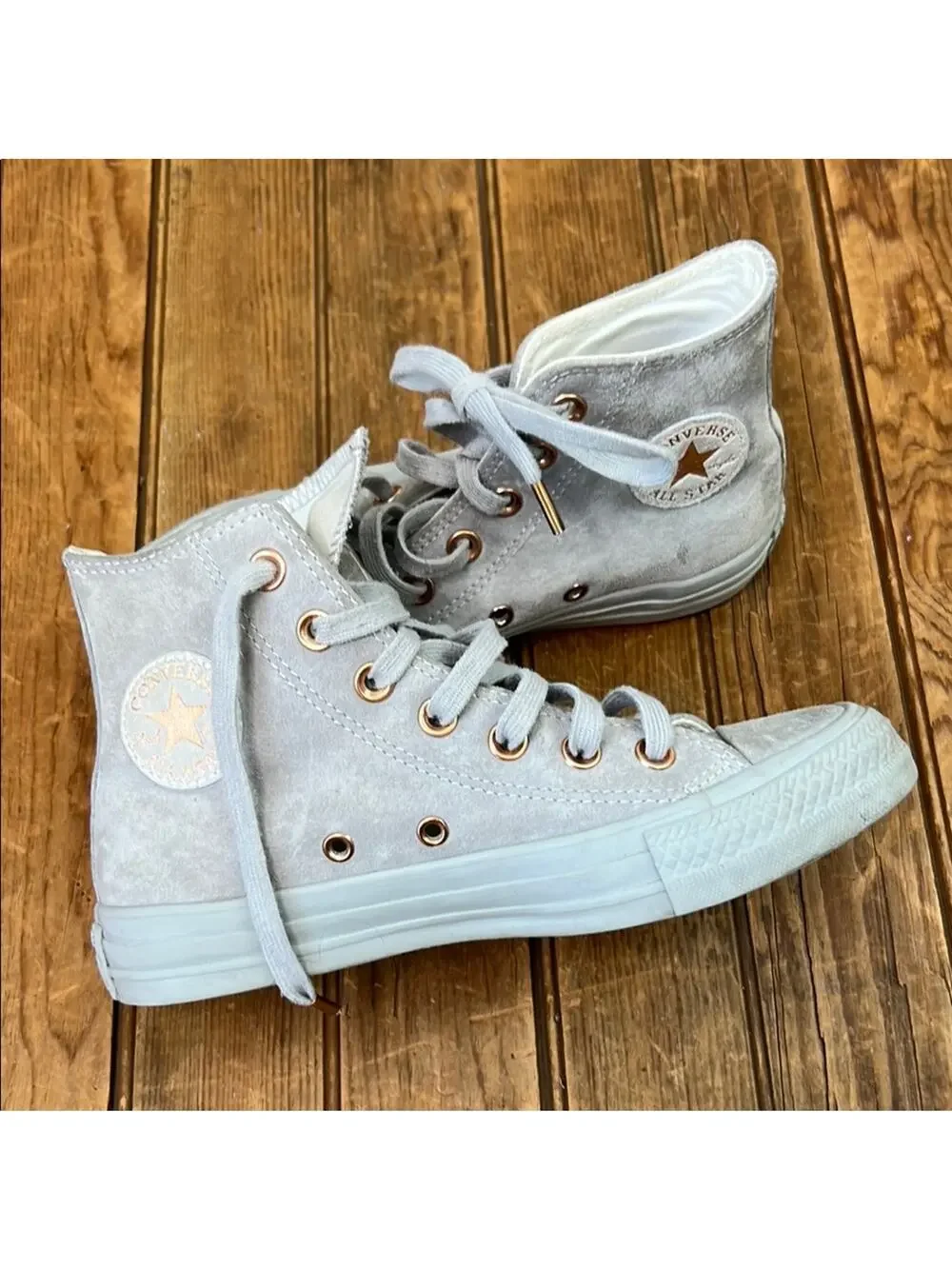 Women’s Kids Converse Suede sneakers Chuck Taylor High-Tops Light Gray silver